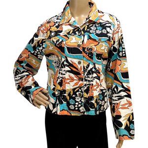 Shana K Cotton Floral Western Style Denim Shirt Jacket. Size M. Sequins. Pockets